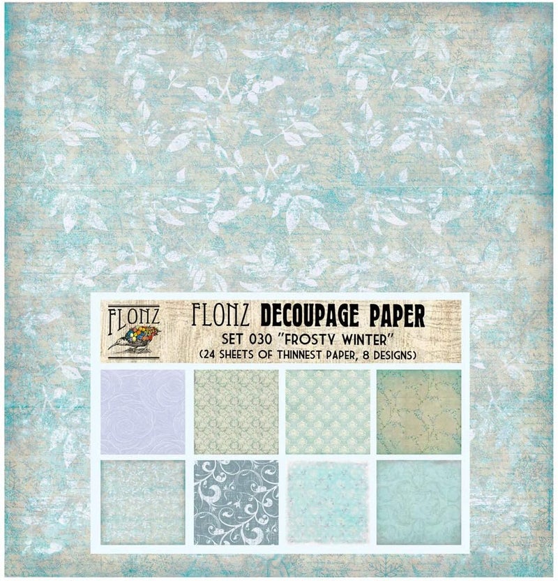 Decoupage Paper Pack (24 Sheets 6"x6") Frosty Winter Ice Patterns Vintage Styled Paper for Decoupage and Craft